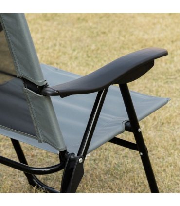 Set of 2 Metal Portable Folding Recliner w/ Adjustable Backrest, Grey