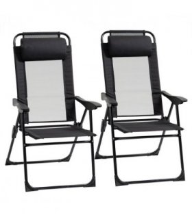 Set of 2 Metal Portable Folding Recliner w/ Adjustable Backrest, Black