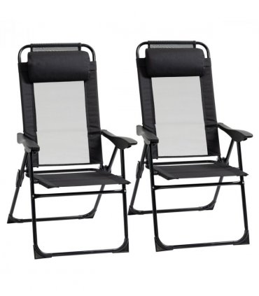 Set of 2 Metal Portable Folding Recliner w/ Adjustable Backrest, Black