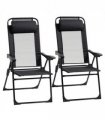 Set of 2 Metal Portable Folding Recliner w/ Adjustable Backrest, Black