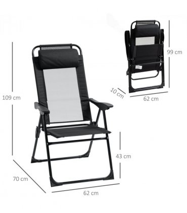 Set of 2 Metal Portable Folding Recliner w/ Adjustable Backrest, Black