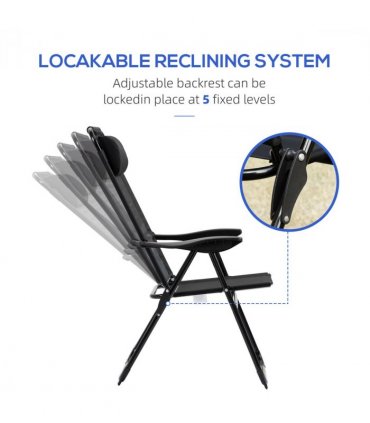Set of 2 Metal Portable Folding Recliner w/ Adjustable Backrest, Black