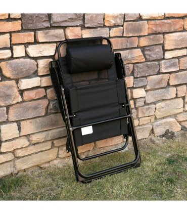 Set of 2 Metal Portable Folding Recliner w/ Adjustable Backrest, Black