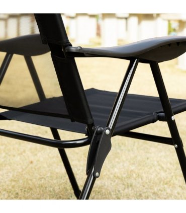 Set of 2 Metal Portable Folding Recliner w/ Adjustable Backrest, Black
