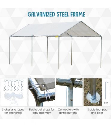 3m x 6m Heavy Duty Galvanized Steel Frame Canopy Vehicle Shelter White
