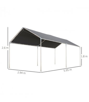 3m x 6m Heavy Duty Galvanized Steel Frame Canopy Vehicle Shelter Grey