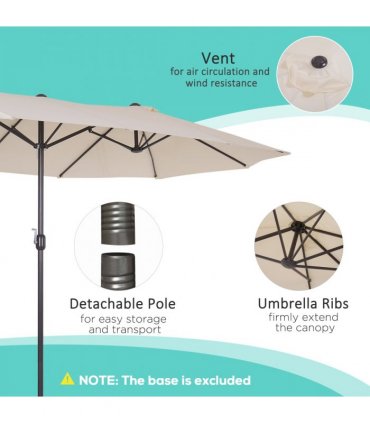 4.6m Double-Sided Patio Parasol Sun Umbrella-Cream White — Colour: Beige
