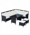 6PC Garden Rattan Corner Dining Sofa 7-seater Wicker Table Foot Stool - Black — Colour: Black, cream white