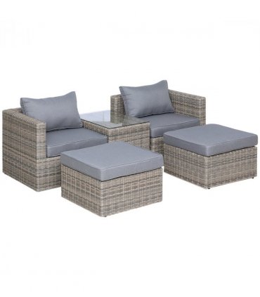 5 Pcs PE Rattan Armchair Outdoor Garden Seating Comfort Balcony Home Grey