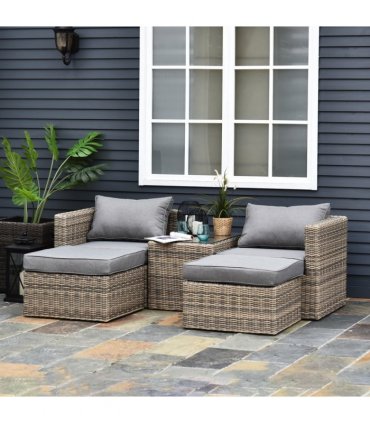 5 Pcs PE Rattan Armchair Outdoor Garden Seating Comfort Balcony Home Grey