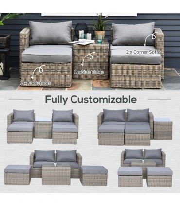 5 Pcs PE Rattan Armchair Outdoor Garden Seating Comfort Balcony Home Grey