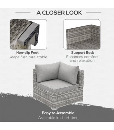 Rattan Corner Sofa Garden Rattan Furniture Single Sofa Chair Light Grey