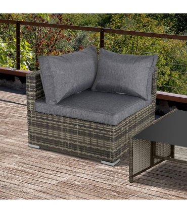 Rattan Corner Sofa Garden Rattan Furniture Single Sofa Chair Dark Grey — Colour: Deep Grey
