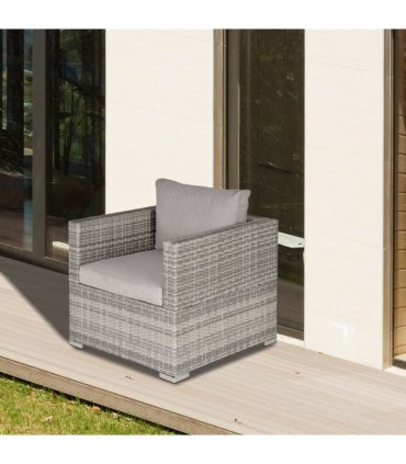 Single Wicker Furniture Sofa Chair w/ Padded Cushion for Garden Balcony — Colour: Grey