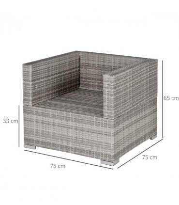 Single Wicker Furniture Sofa Chair w/ Padded Cushion for Garden Balcony — Colour: Grey