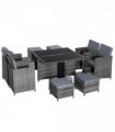 9PC Rattan Garden Furniture Set 8 Wicker Dining Chairs Footrest Table - Grey