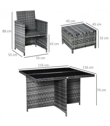9PC Rattan Garden Furniture Set 8 Wicker Dining Chairs Footrest Table - Grey