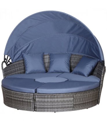 6-Seater Outdoor Garden Rattan Sun Bed Furniture Set Grey