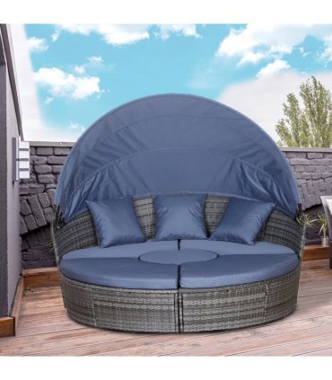 6-Seater Outdoor Garden Rattan Sun Bed Furniture Set Grey
