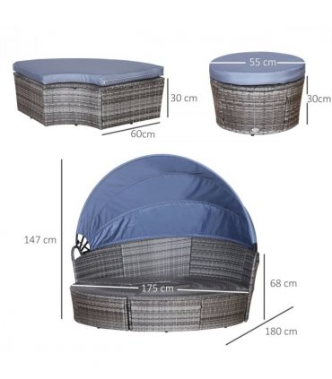 6-Seater Outdoor Garden Rattan Sun Bed Furniture Set Grey
