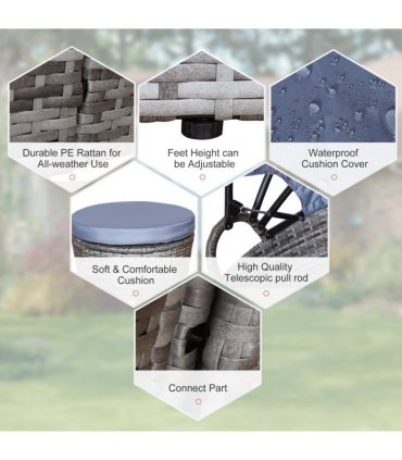 6-Seater Outdoor Garden Rattan Sun Bed Furniture Set Grey