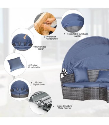 6-Seater Outdoor Garden Rattan Sun Bed Furniture Set Grey