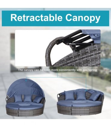 6-Seater Outdoor Garden Rattan Sun Bed Furniture Set Grey