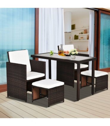 5 P? Rattan Set-Brown/Creamy White