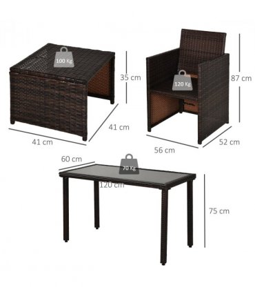 5 P? Rattan Set-Brown/Creamy White