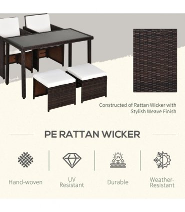 5 P? Rattan Set-Brown/Creamy White