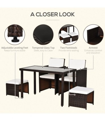 5 P? Rattan Set-Brown/Creamy White