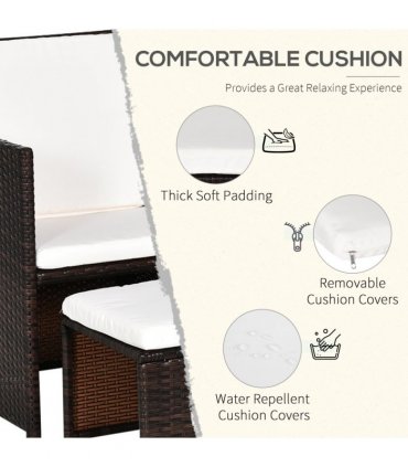 5 P? Rattan Set-Brown/Creamy White