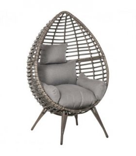 Outdoor Indoor Rattan Egg Chair Wicker Weave Teardrop Chair with Cushion — Colour: Grey