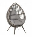 Outdoor Indoor Rattan Egg Chair Wicker Weave Teardrop Chair with Cushion — Colour: Grey