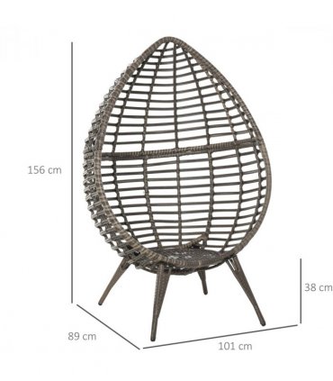 Outdoor Indoor Rattan Egg Chair Wicker Weave Teardrop Chair with Cushion — Colour: Grey