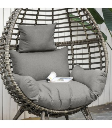 Outdoor Indoor Rattan Egg Chair Wicker Weave Teardrop Chair with Cushion — Colour: Grey