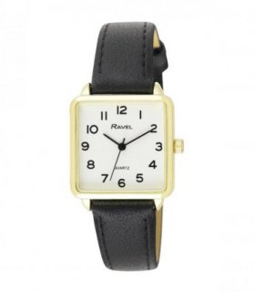 Ravel Women's White Face Rectangular Fashion Watch R0139.01.2 — Colour: Black/Gold