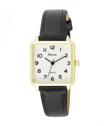 Ravel Women's White Face Rectangular Fashion Watch R0139.01.2 — Colour: Black/Gold