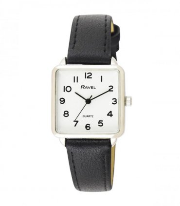 Ravel Women's White Face Rectangular Fashion Watch R0139.02.2 — Colour: Black/Silver