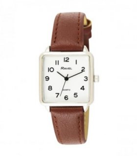 Ravel Women's White Face Rectangular Fashion Watch R0139.12.2 — Colour: Brown