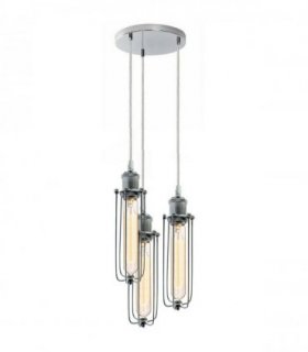 3 Way Cluster Hanging Ceiling Pendant Light E27 Chrome Light Fitting Lamp Kit — Size: With Bulb