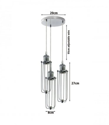 3 Way Cluster Hanging Ceiling Pendant Light E27 Chrome Light Fitting Lamp Kit — Size: With Bulb