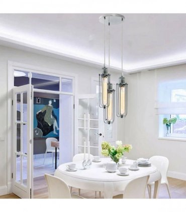 3 Way Cluster Hanging Ceiling Pendant Light E27 Chrome Light Fitting Lamp Kit — Size: With Bulb