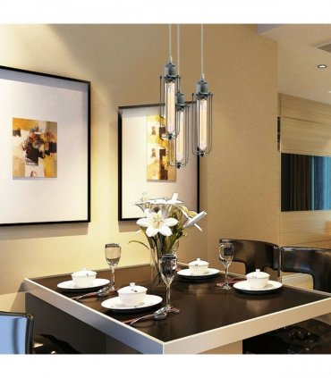 3 Way Cluster Hanging Ceiling Pendant Light E27 Chrome Light Fitting Lamp Kit — Size: With Bulb