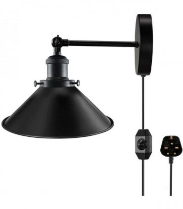 Modern Black Plugin Wall Light Fitting Cone Metal Shade Indoor Sconce Light — Size: Without Bulb
