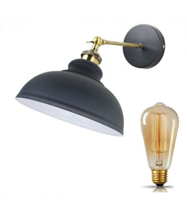 Vintage Industrial Curvy Dome E27 Adjustable Wall Light ~1220 — Colour: Brushed Silver