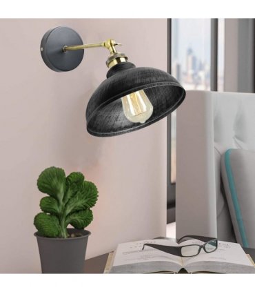 Vintage Industrial Curvy Dome E27 Adjustable Wall Light ~1220 — Colour: Brushed Silver