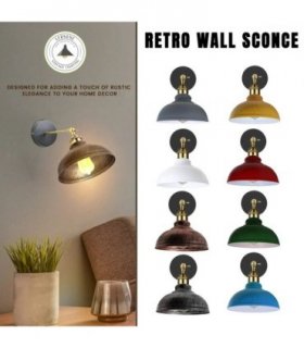 Vintage Industrial Curvy Dome E27 Adjustable Wall Light ~1220 — Colour: Rustic Red