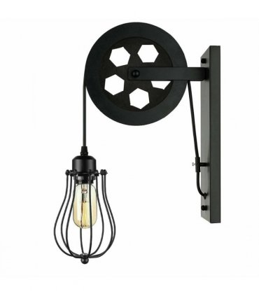 Retro Industrial Pulley Wheel Cage Wall Light E27~1212 — Colour: Black