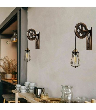 Retro Industrial Pulley Wheel Cage Wall Light E27~1212 — Colour: Black